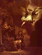 Rembrandt, The angel Raphael leaving the family of Tobit.